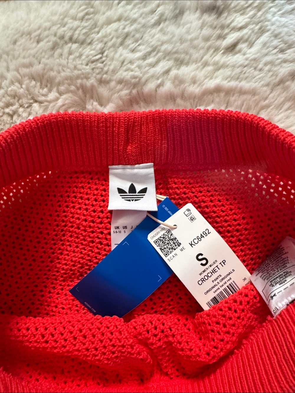 Adidas Red Crochet RARE Knit Track Pants with White Three Stripes - Picture 8 of 15